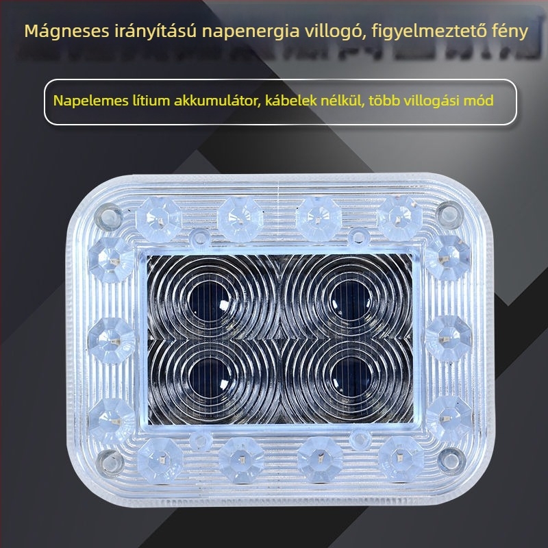 Napelemes figyelmeztető strobe lámpa járművekhez, vezetékek nélkül, izzóegység, 220V