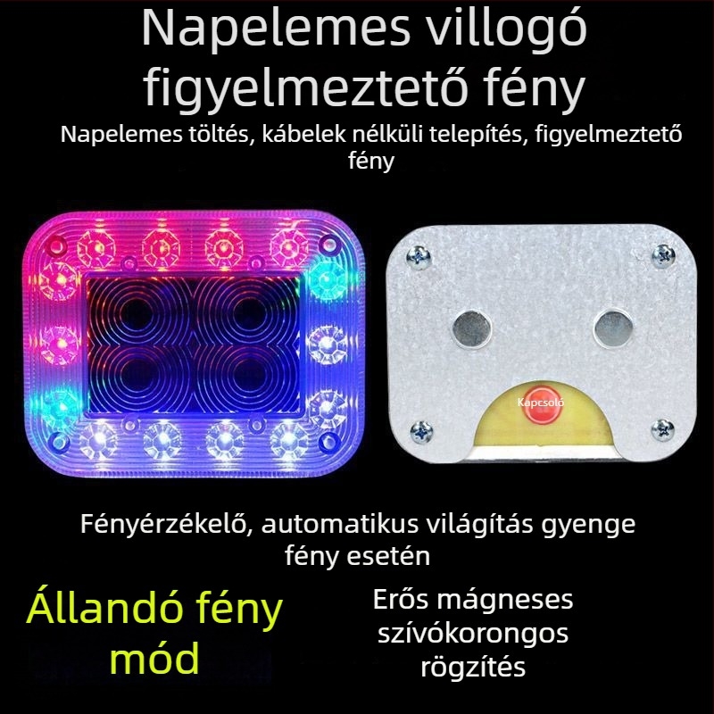 Napelemes figyelmeztető strobe lámpa járművekhez, vezetékek nélkül, izzóegység, 220V