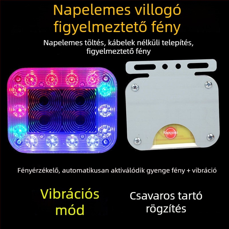 Napelemes figyelmeztető strobe lámpa járművekhez, vezetékek nélkül, izzóegység, 220V