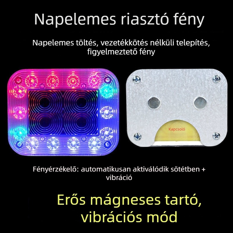 Napelemes figyelmeztető strobe lámpa járművekhez, vezetékek nélkül, izzóegység, 220V