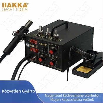 Kétfunkciós forrólevegős forrasztóállomás digitális kétoldalas kijelzővel, antistatikus, hőmérsékletszabályozás, 220V
