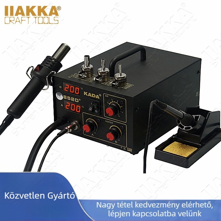 Kétfunkciós forrólevegős forrasztóállomás digitális kétoldalas kijelzővel, antistatikus, hőmérsékletszabályozás, 220V