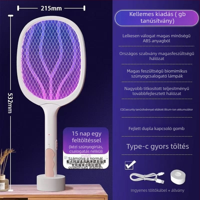 Beltéri elektromos szúnyogcsapó, feltöltő akkumulátorral, LED-fény, 21–30 m² lefedettség, üzemidő több mint 12 óra