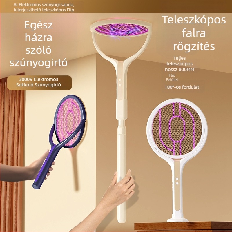 Tölthető 2–in–1 elektromos szúnyoggyilkos UV-lámpával, beépített 1000–1600 mAh akkumulátor, 1–3 órás töltés, 10 m²-ig terület