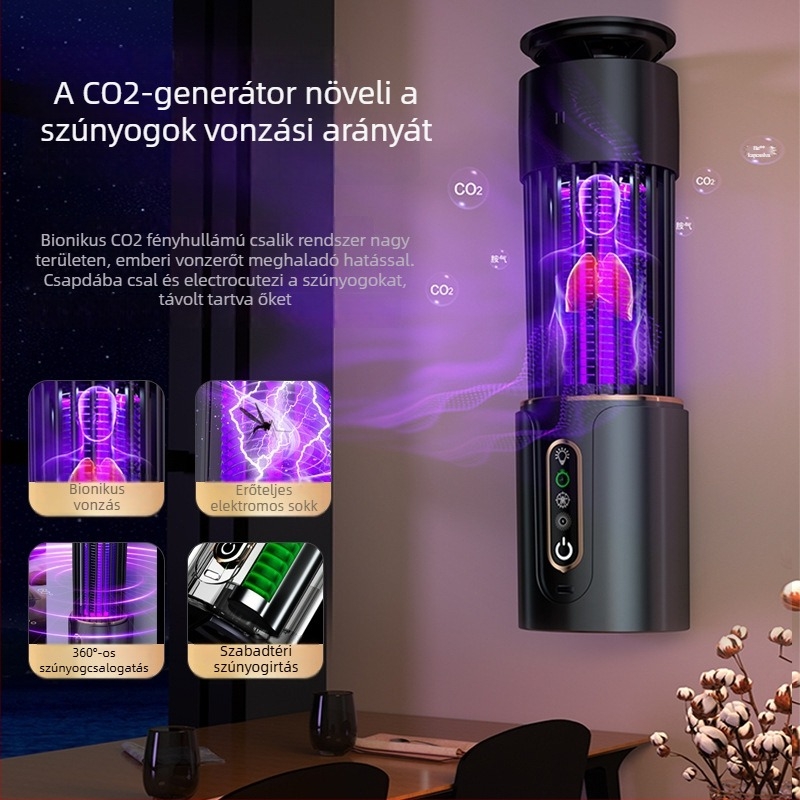 USB-töltésű szúnyogirtó lámpa elektrosokk-kal, csendes működés, beltéri és kültéri használatra, hordozható éjszakai fény