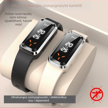 DIROSE Ultrahangos szúnyogriasztó karkötő pedométerrel, beépített akkumulátor 500 mAh-ig, 10 m² lefedettség, ABS ház