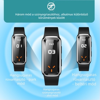 DIROSE Ultrahangos szúnyogriasztó karkötő pedométerrel, beépített akkumulátor 500 mAh-ig, 10 m² lefedettség, ABS ház