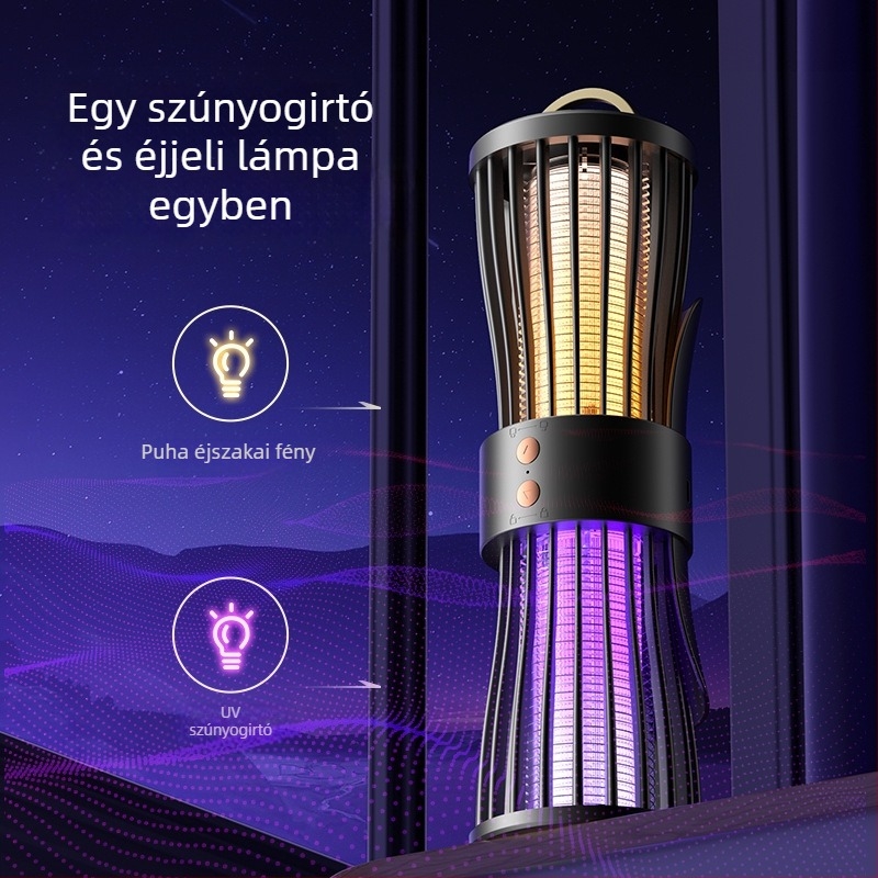 Elektr elektromos áramütéses szúnyogirtó lámpa beépített 1800 mAh akkumulátorral, LED világítással, bel- és kültéri használatra, 11–20 m² lefedettség, töltési idő 1–3 óra