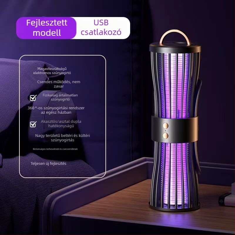 Elektr elektromos áramütéses szúnyogirtó lámpa beépített 1800 mAh akkumulátorral, LED világítással, bel- és kültéri használatra, 11–20 m² lefedettség, töltési idő 1–3 óra