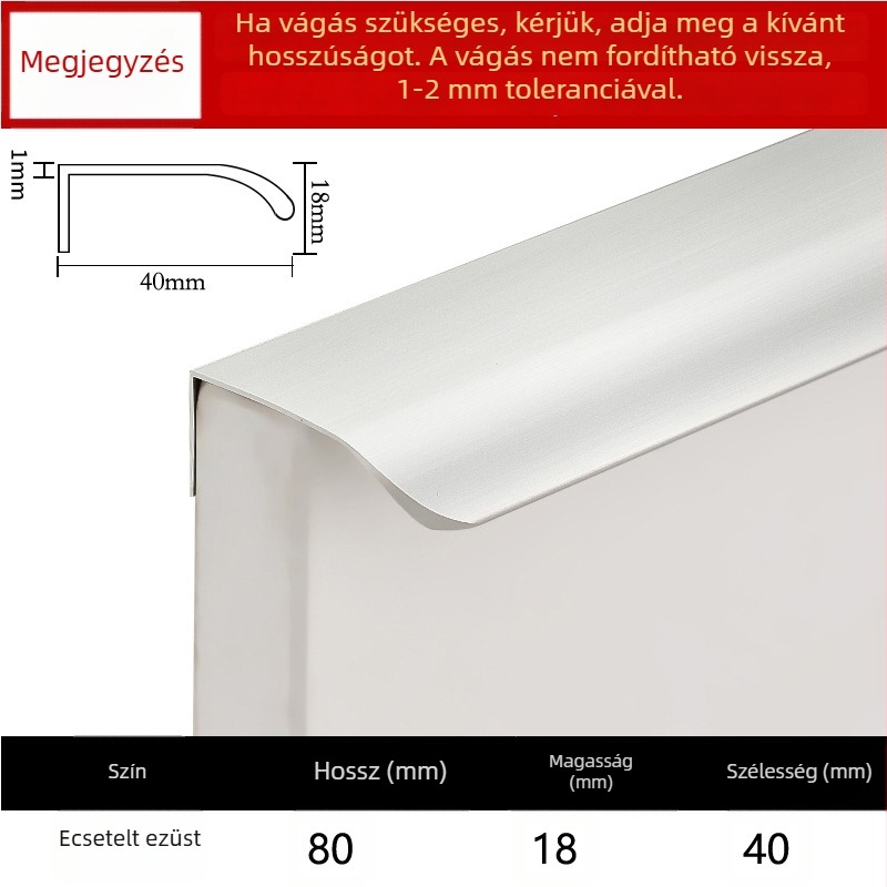 Láthatatlan szekrényajtó fogantyú, beépített kialakítás, modern minimál stílus, Large arc modell, alumíniumötvözet, kovácsolt