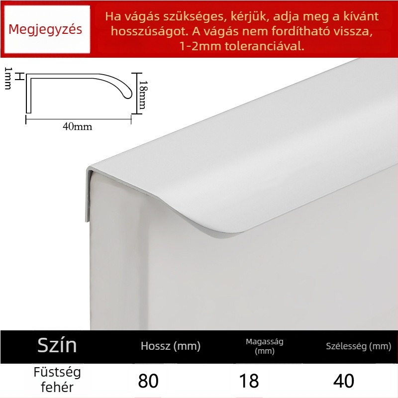 Láthatatlan szekrényajtó fogantyú, beépített kialakítás, modern minimál stílus, Large arc modell, alumíniumötvözet, kovácsolt