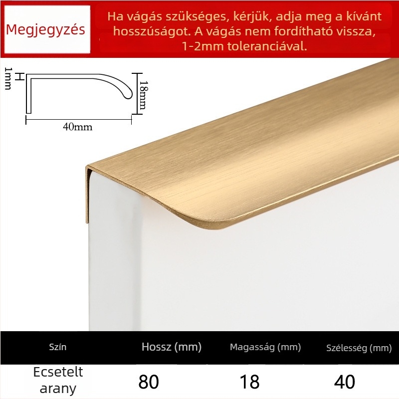 Láthatatlan szekrényajtó fogantyú, beépített kialakítás, modern minimál stílus, Large arc modell, alumíniumötvözet, kovácsolt