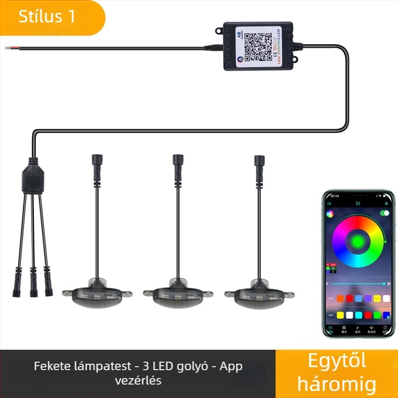 Autó grill LED nappali világítás, App-vezérlésű RGB, modell App-rgb-f1, 12V, 5W, 0.5A, univerzális típus