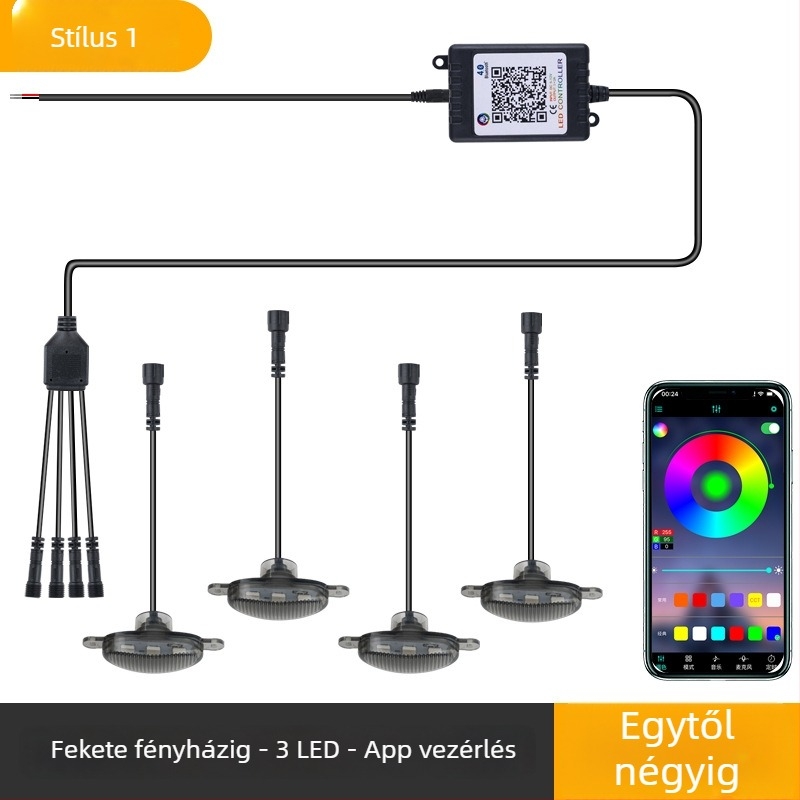 Autó grill LED nappali világítás, App-vezérlésű RGB, modell App-rgb-f1, 12V, 5W, 0.5A, univerzális típus
