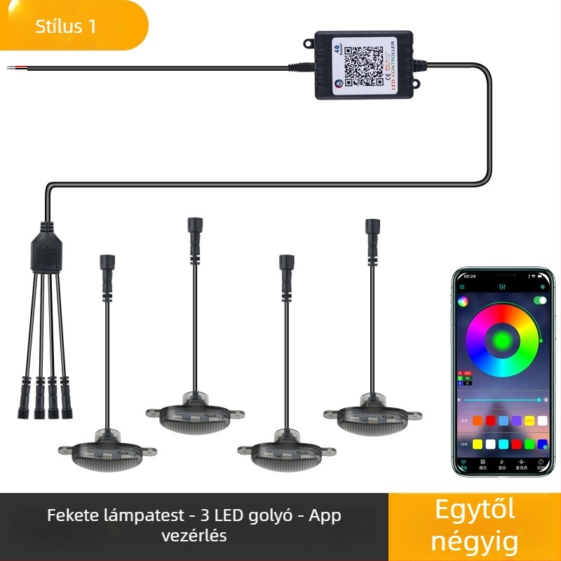Autó grill LED nappali világítás, App-vezérlésű RGB, modell App-rgb-f1, 12V, 5W, 0.5A, univerzális típus