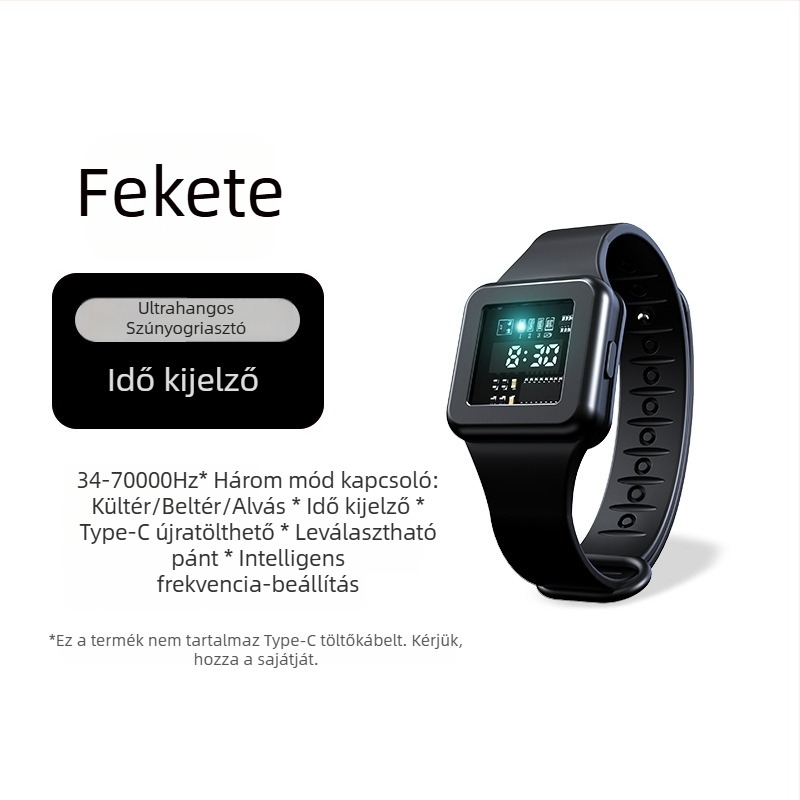 Elektronikus szúnyogriasztó karkötő/óra, modell TS-36, négyszögletes formájú, töltés támogatott, 5V