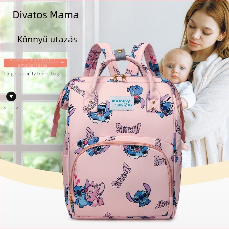 Többcélú kismama hátizsák Oxford anyagból, rajzolt mintával, kopásálló, görbült vállpánt, otthoni tároláshoz