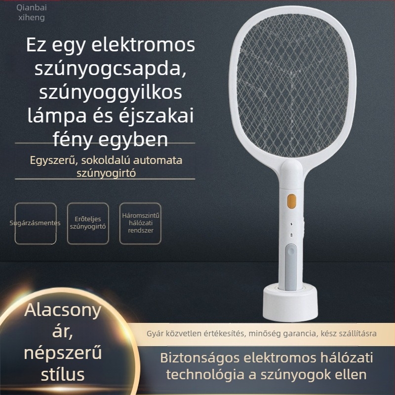 2 az 1-ben LED-es elektromos szúnyogcsapó háztartási használatra, 41–60 m²-es lefedettséggel, beépített 501–800 mAh akkumulátor, 5–8 órás töltési idő, állítható teljesítményszintek