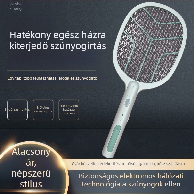 2 az 1-ben LED-es elektromos szúnyogcsapó háztartási használatra, 41–60 m²-es lefedettséggel, beépített 501–800 mAh akkumulátor, 5–8 órás töltési idő, állítható teljesítményszintek
