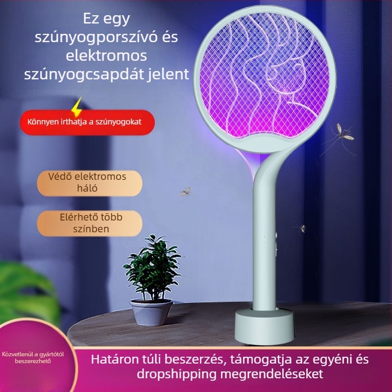2-in-1 elektromos szúnyogírtó LED-es csapdával, kézi kivitelhez alap, akár 10 m²-re, beépített akkumulátor max 500 mAh, töltési idő 1–3 óra, üzemidő max 1 óra