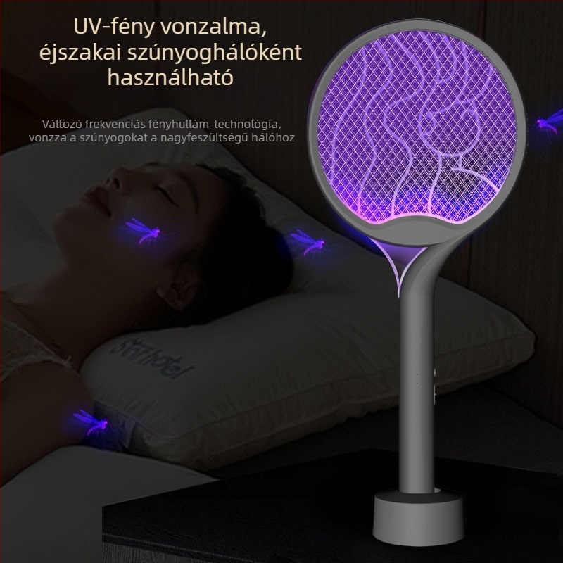 2-in-1 elektromos szúnyogírtó LED-es csapdával, kézi kivitelhez alap, akár 10 m²-re, beépített akkumulátor max 500 mAh, töltési idő 1–3 óra, üzemidő max 1 óra