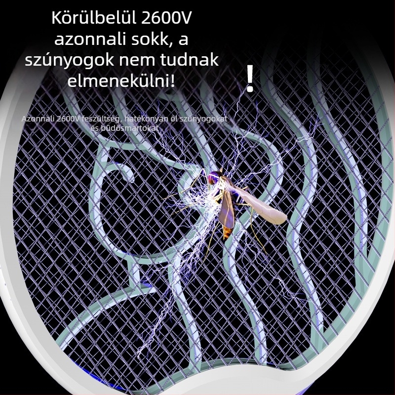 2-in-1 elektromos szúnyogírtó LED-es csapdával, kézi kivitelhez alap, akár 10 m²-re, beépített akkumulátor max 500 mAh, töltési idő 1–3 óra, üzemidő max 1 óra