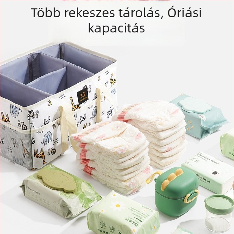 Nagy kapacitású anyuka táska többfunkciós rekeszekkel, könnyű és vízálló, bővíthető babafelszerelés szervező, mosható