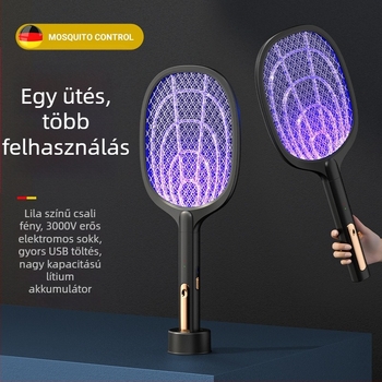 Kétfunkciós elektromos szúnyogcsapó, tölthető, falra szerelhető, LED világítással, alumínium háló