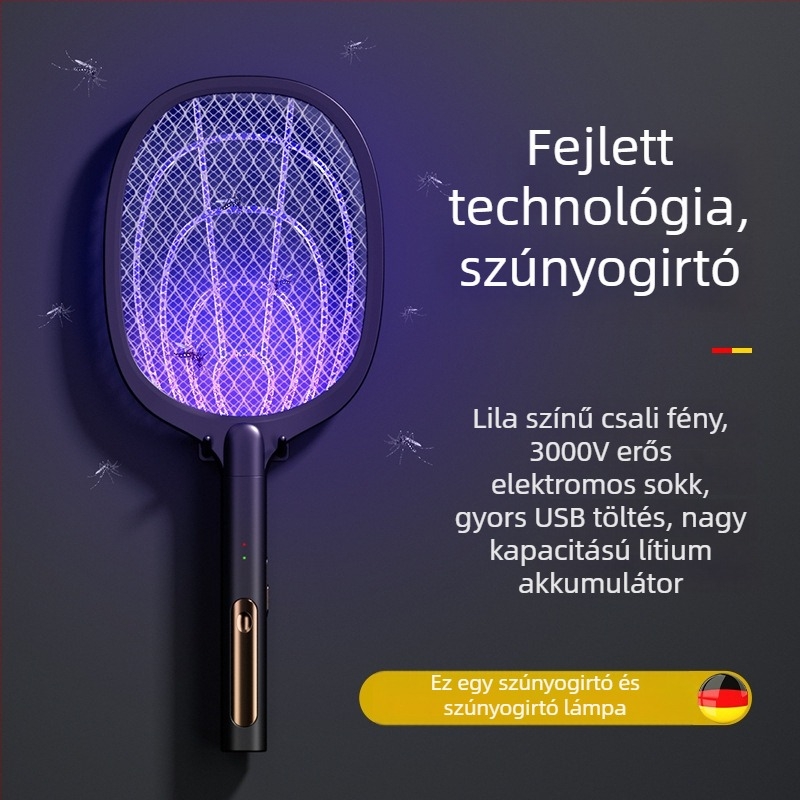 Kétfunkciós elektromos szúnyogcsapó, tölthető, falra szerelhető, LED világítással, alumínium háló