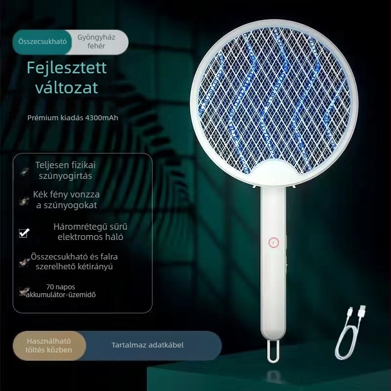 Elektromos szúnyogcsapó - összecsukható, Négy az egyben, USB töltés, 0–180° forgás, beépített 1000 mAh akkumulátor