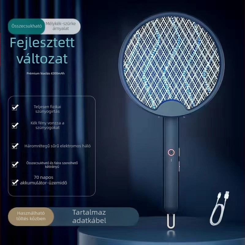 Elektromos szúnyogcsapó - összecsukható, Négy az egyben, USB töltés, 0–180° forgás, beépített 1000 mAh akkumulátor