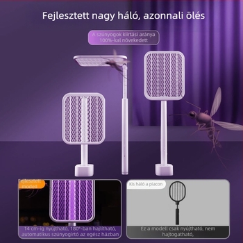 Összecsukható elektromos szúnyogcsapó beépített 1001–1600 mAh akkumulátorral, 11–20 m²-es lefedettséggel, 1–3 órás töltési idő, LED-csalogató fény és elektromos sokkoló