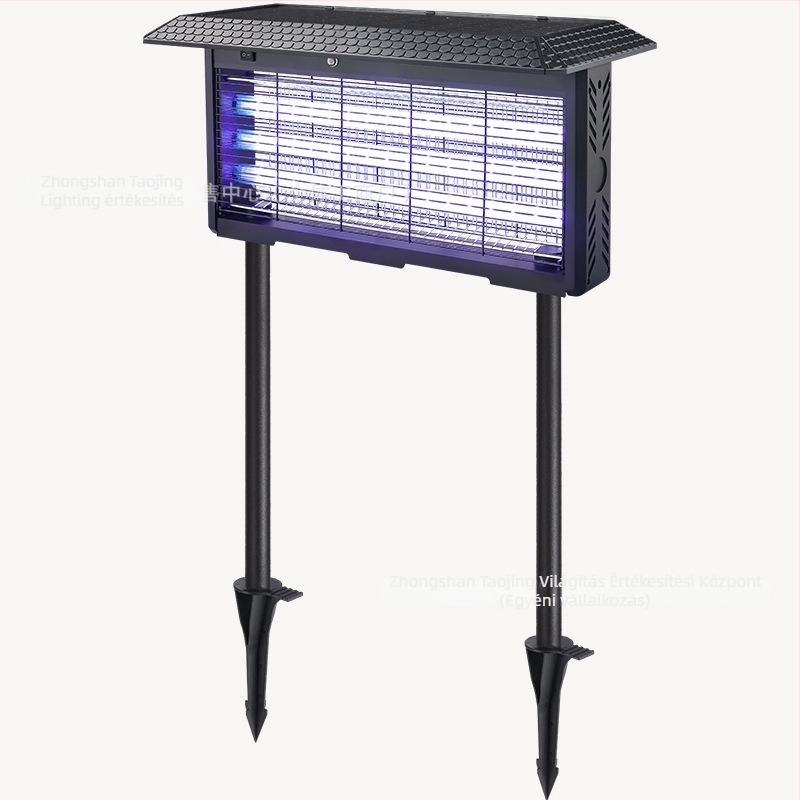 Szúnyogölő lámpa – kültéri használat, elektromos sokk, UV-A lila fény vonzás, Li-Po akkumulátor 1200–1500 mAh (kivehető), lefedettség 61 m²