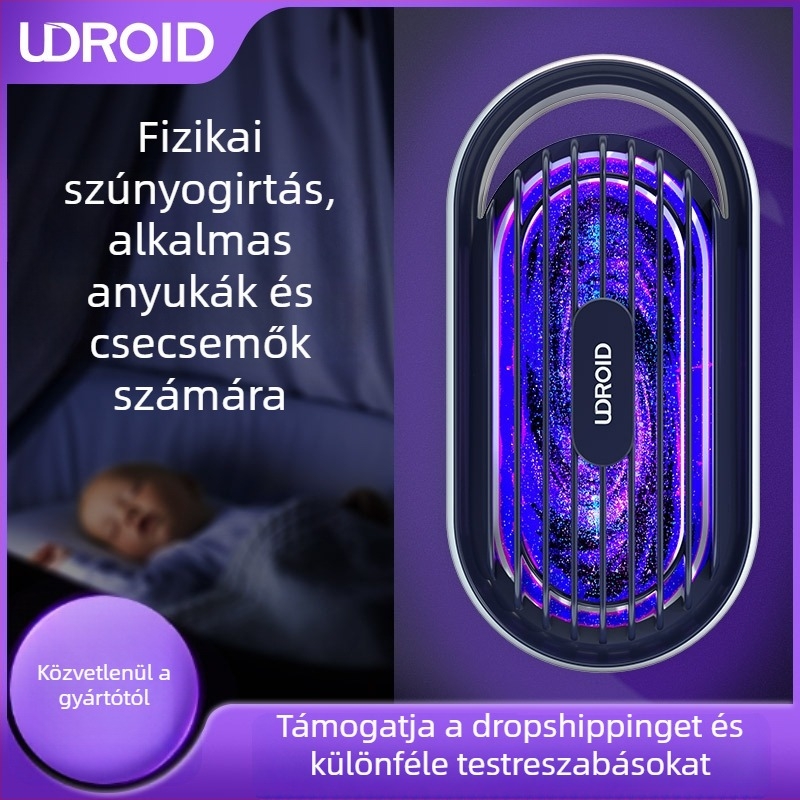 LED szúnyogriasztó lámpa csapdával és elektromos sokkal, 21–30 m² lefedettség, konnektoros üzem, ABS ház, nikkel-zink-vas háló