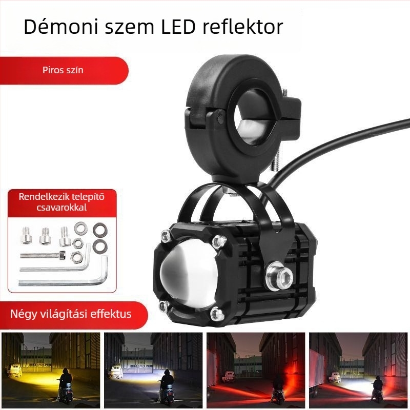 Motorkerékpár Démon Szem Reflektor, villogó piros fény, új lencse, távoli és közeli sugárzás, 8V