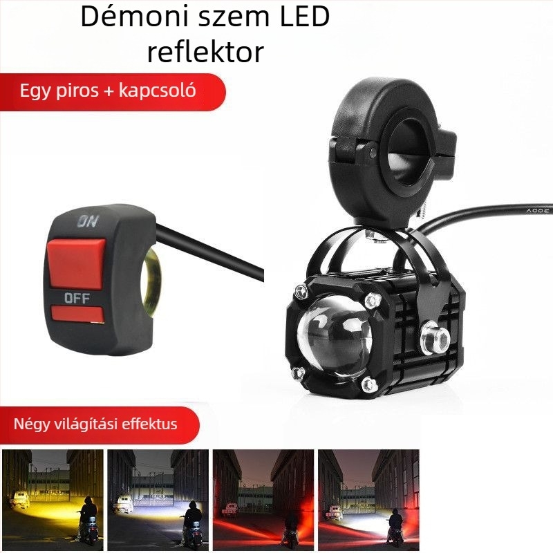 Motorkerékpár Démon Szem Reflektor, villogó piros fény, új lencse, távoli és közeli sugárzás, 8V