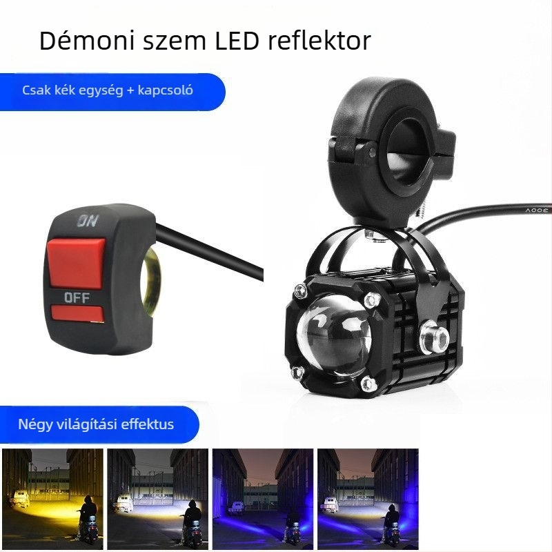 Motorkerékpár Démon Szem Reflektor, villogó piros fény, új lencse, távoli és közeli sugárzás, 8V