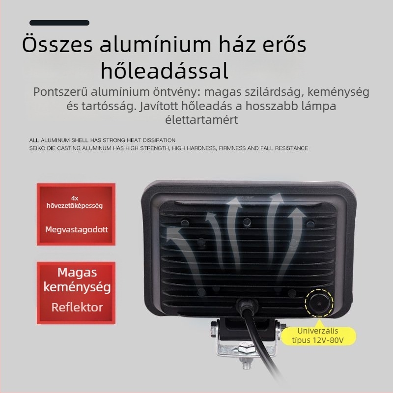 LED autóspotlámpa 12-80V, univerzális használat, tolató fény, négyzet alakú LED lámpa teherautókhoz, furgonokhoz, motorkerékpárokhoz és elektromos járművekhez