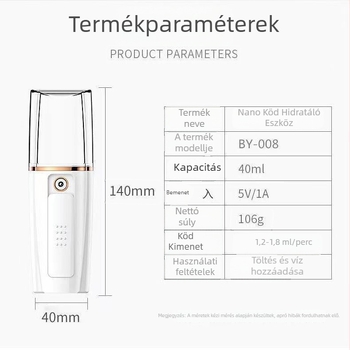 Arc hidratáló permetező készülék, hordozható, újratölthető szépség eszköz, Modell 008, hideg permet, legfeljebb 10 s