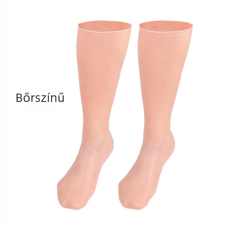 Hosszú gél zoknik lábápoláshoz – SEBS anyag, 95–100% regenerált cellulóz rost, magas hengeres szár, egyszálas varrás, 48 tű