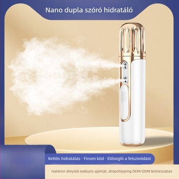 Kétszórós arcápoló gőzölő, hordozható hidratáló készülék, beépített 1000–1200 mAh akkumulátor, 2. fokozat, hideg permet, automatikus kikapcsolás