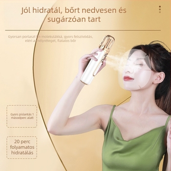 Kétszórós arcápoló gőzölő, hordozható hidratáló készülék, beépített 1000–1200 mAh akkumulátor, 2. fokozat, hideg permet, automatikus kikapcsolás