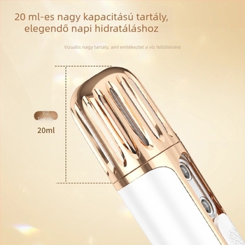 Kétszórós arcápoló gőzölő, hordozható hidratáló készülék, beépített 1000–1200 mAh akkumulátor, 2. fokozat, hideg permet, automatikus kikapcsolás