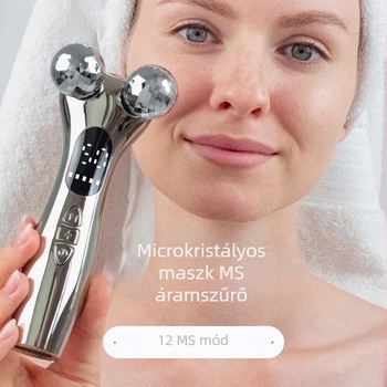 4D görgős impulzus masszírozó, V-arc formázás, nyak és arc masszázs, beépített 1000–1200 mAh akkumulátor, hordozható otthoni használatra, IPX0