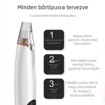 X3 ultrahangos bőrszívó készülék, elektromos vákuum a mitesszerek eltávolítására, 3db szívófej, 3 fokozat, pórustisztítás és akne csökkentése