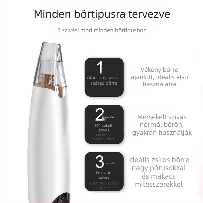 X3 ultrahangos bőrszívó készülék, elektromos vákuum a mitesszerek eltávolítására, 3db szívófej, 3 fokozat, pórustisztítás és akne csökkentése