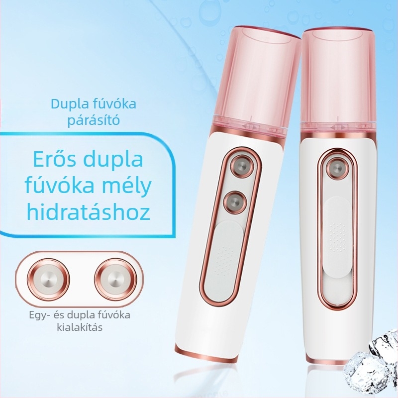 Kétfejes permetező hidratáló készülék arcra, hordozható USB-töltésű, mini hideg permetező párásító, beépített 1200-2000 mAh akkumulátor, akár 1 óra üzemidő