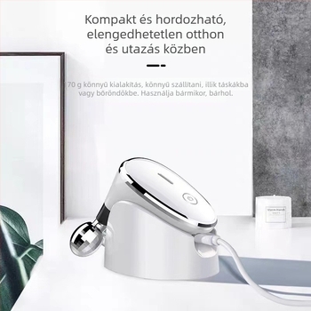 Arcmasszírozó – hordozható elektromos arcmasszírozó EMS magas frekvenciájú rollerrel, dupla golyóval, beépített akkumulátor 500–800 mAh, IPX7