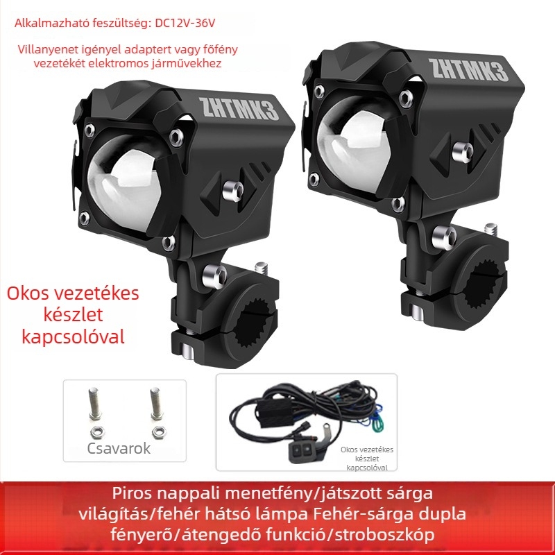 Motorkerékpár LED spot fény univerzális lencsével, 12-36V, 60W (pár), alumíniumötvözet + PC, fedéllel, MK3