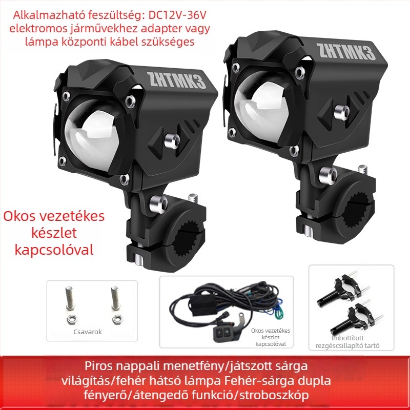 Motorkerékpár LED spot fény univerzális lencsével, 12-36V, 60W (pár), alumíniumötvözet + PC, fedéllel, MK3